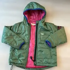 BEAMS mini ダウン・中綿コート 110 グリーン×ピンク