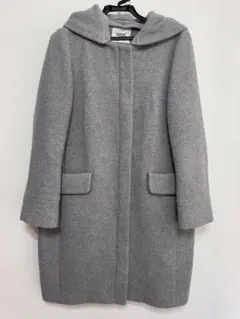 美品　グレー 取り外し可能なフード付き ウールコート