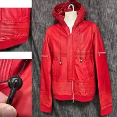 SOUNDTRACK 蛇腹　牛革　カウレザー　レザーパーカー　赤　レッド　Y2K