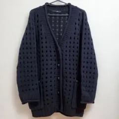 ネイビー ざっくり オーバーサイズ カーディガン Mサイズ 透かし編みニット