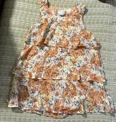 チュニック ノースリーブ フリル オレンジ 小花柄