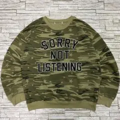 USA古着 スウェット 迷彩 カモ 英字ロゴ 3段ロゴ カレッジ風ロゴ