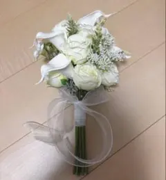 ホワイトウェディングブーケ 造花 ブーケ ブートニア セット