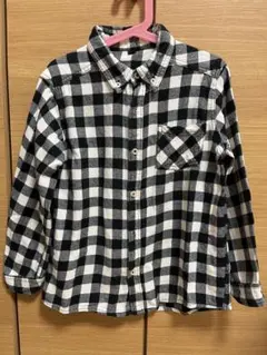 黒白チェック柄 長袖シャツ 男の子140 春秋冬　ネル素材
