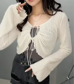 【mily bilet】前後2WAYリボンデザインニットカーディガン