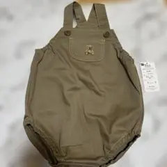 新品　POLO ベビー　くま　カーキ色　刺繍　オーバーオールロンパース　80