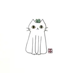 【982】【白猫の絵】オリジナル手描きアナログイラスト原画　自作創作アート作品