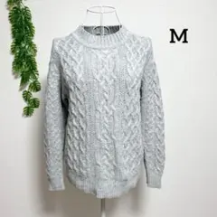グローバルワーク・M 長袖 ケーブルニット セーター グレー