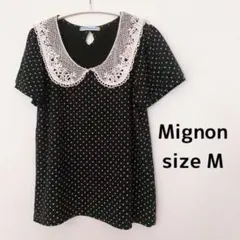 Mignon ドット柄 レース襟 半袖トップス カットソー Mのサムネイル