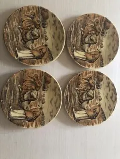 風景画の陶器皿 4枚セット