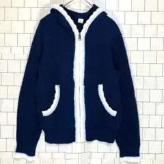 フード付きネイビー フリースジャケット Sサイズ シンプル　人気デザイン
