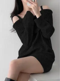 GRL オフショルダーニットミニワンピース