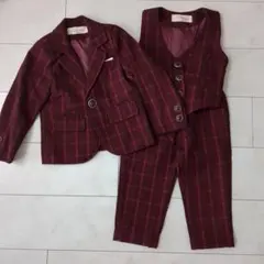 バーガンディチェック 蝶ネクタイつき　セレモニースーツ　セットアップ