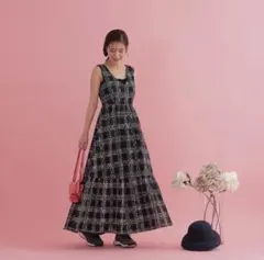 メゾンマーブル maison marble チェック柄 Vネック マキシドレス