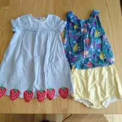 いちご刺繍付きワンピースとトップスセット2-3y98cm