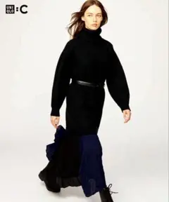 【新品タグ付き】UNIQLO C タートルネック ニット　ミニワンピース S 黒