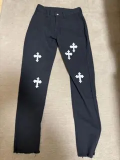 クロス柄プリント ブラックデニム