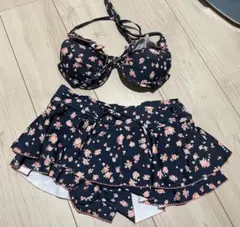 水着 S 花柄　ネイビー　2点セット