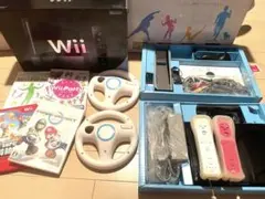 Wii本体　リモコン×3 ハンドル×2 ソフト4本　Wii fitセット
