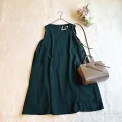 エイチケーワークスロンドン【L】Vネック ノースリーブ ゆったり ひざ丈ワンピ