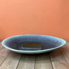 C-壁 陶器製 生け花 オーバル型 花器 水盤 剣山 フラワーベース 花瓶モダン