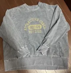 美品☆ダメージグレー プリント クルーネック トレーナー