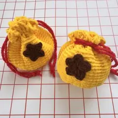 ベル袋 巾着袋 どうぶつの森 アフガン編み ハンドメイド 編み物 かぎ針編み