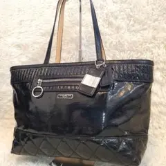 ⭐美品⭐COACH パテントレザー キルティング トートバッグ ブラック
