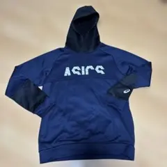 ASICS ネイビー パーカー (裏起毛) Lサイズ