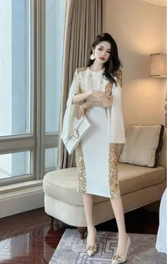 上品✨白スパンコールタイトドレス✨結婚式・パーティー用