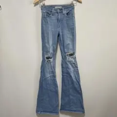 Levi's リーバイス ジーンズ フレア ダメージ 24 青 綿 お出かけのサムネイル