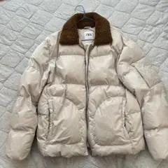 ZARA ボア襟 ベージュ ダウンジャケット