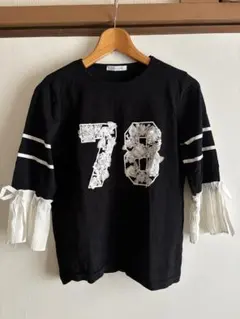 黒い七分袖Tシャツ 数字78刺繍 　お値下中