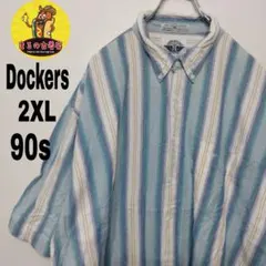 USA古着 Dockers半袖ボタンシャツ2XL90s　ライトブルーオフホワイト