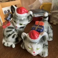 猫　陶器　置物　クリスマス　昭和レトロ