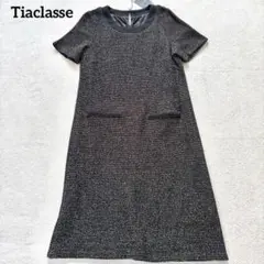 新品【ティアクラッセ】 M ツイード 半袖ワンピース ブラックのサムネイル