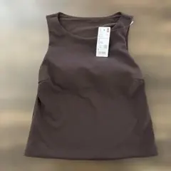 UNIQLO クレープジャージー ボートネック ブラトップ ブラウン Sのサムネイル