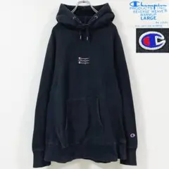 XL相当　チャンピオン　リバースウィーブ　デザインフード　３段ロゴ刺繍　パーカー