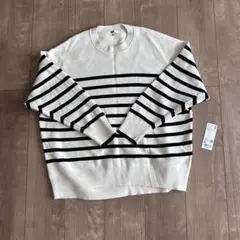 UNIQLO スムースコットン リラックスボーダークルーセーター、長袖