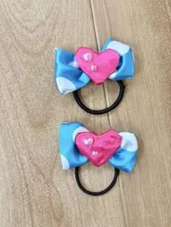 水玉模様リボンとハートのヘアゴム2個セット