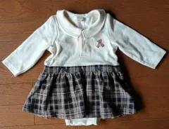 新品　petit main 80/SS ホワイトチェックワンピース