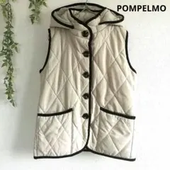 ポンペルモ キルティングベスト フード 取外し可 シンプル カジュアル 軽量 S