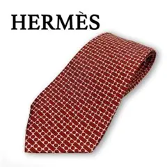 HERMES 幾何学模様 ネクタイ 赤