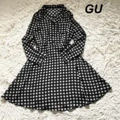 GU ダブルシアーギンガムワンピース 黒白 M