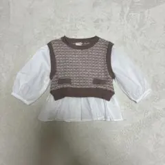 美品　プティマイン　80cm 長袖トップス　シャツ　ベスト　重ね着風　ブラウス