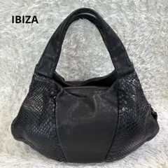 美品 イビザ　IBIZA ハンドバッグ パイソン × 牛革 レザー ブラック