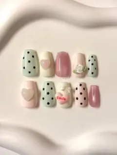 【現品】ネイルチップ ウィッシュコア ガーリーネイル バレエコア ドット