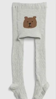 GAP くまさんケーブルニットタイツ 4-5yrs クマ刺繍 グレーリブタイツ