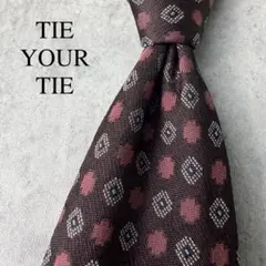 美品 TIE YOUR TIE ジャガード 小紋柄 セッテピエゲ ネクタイ 赤茶