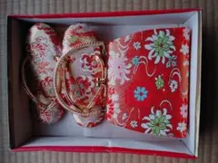 草履とバッグセット 赤・金・白 花柄(子供用)